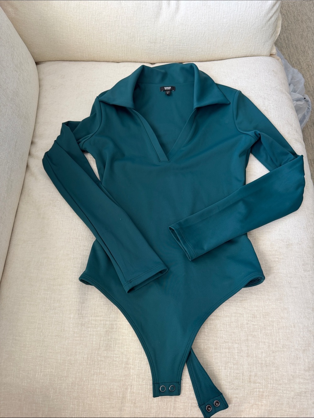 Express Body Contour Teal Green/Blue Fitted Collared Body Suit